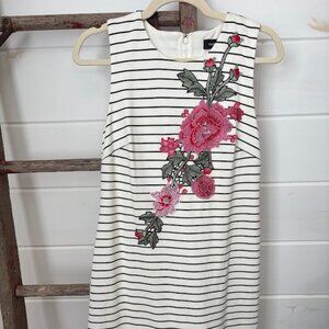 Ivanka Trump White And Black Striped Pink Floral Dress. Size 10